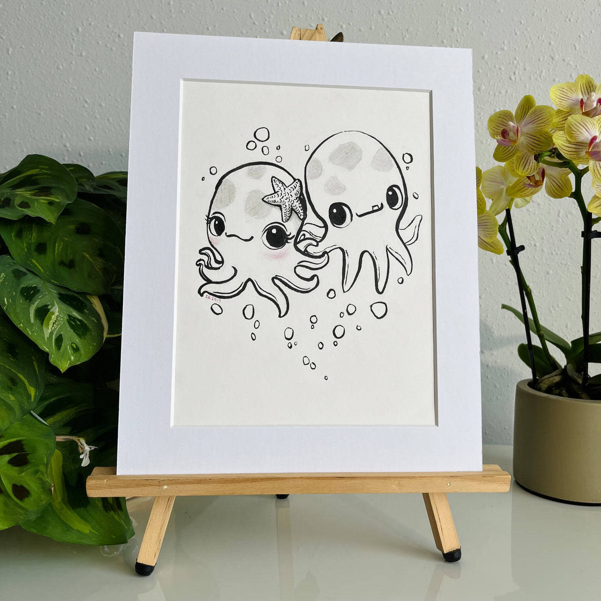 Octopi in Love Original Ink & Graphite Drawing